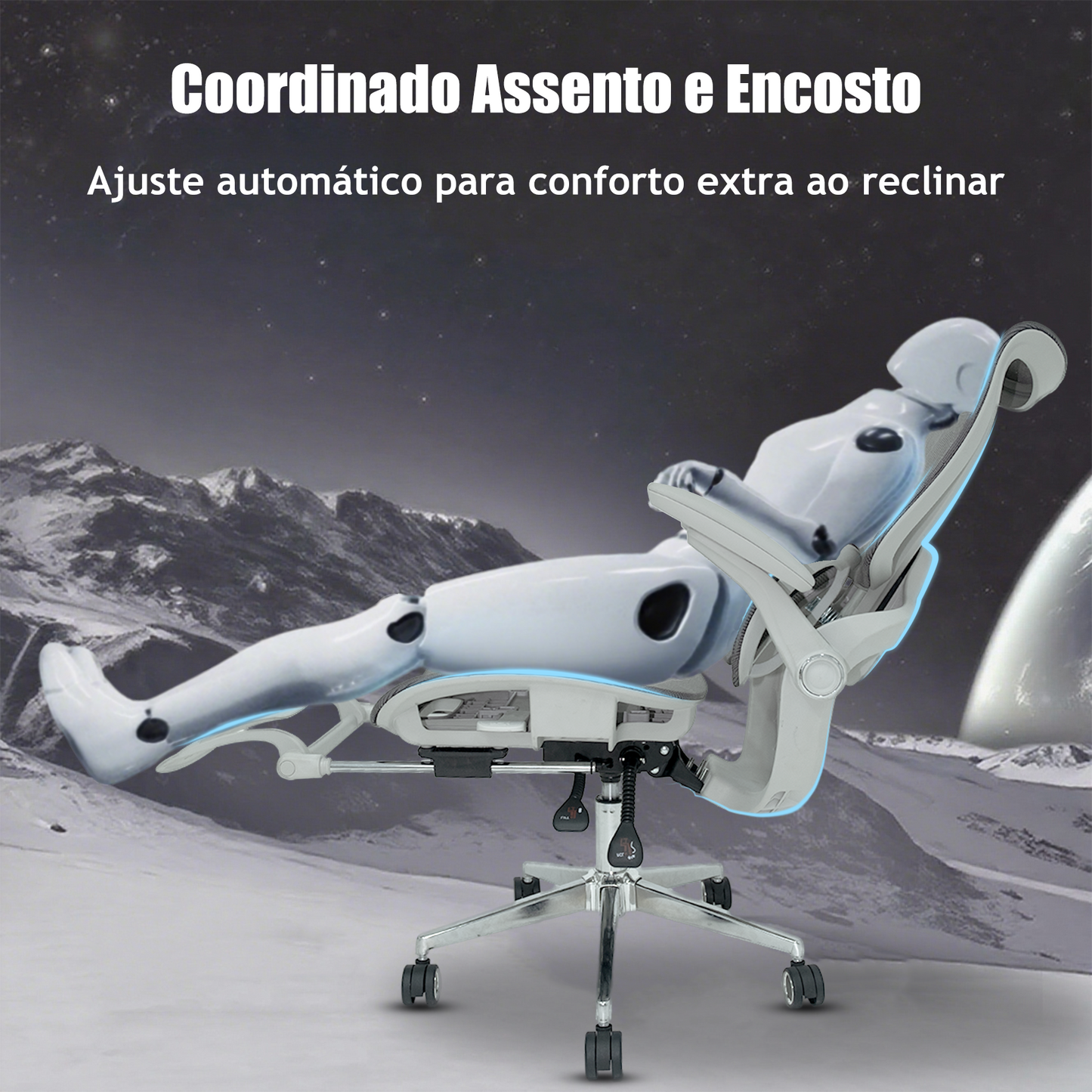 Cadeira Ergonômica EMPABE - Suporta 150kg, Encosto Ajustável, Rede Mesh, Rodízios Forte,Cinza