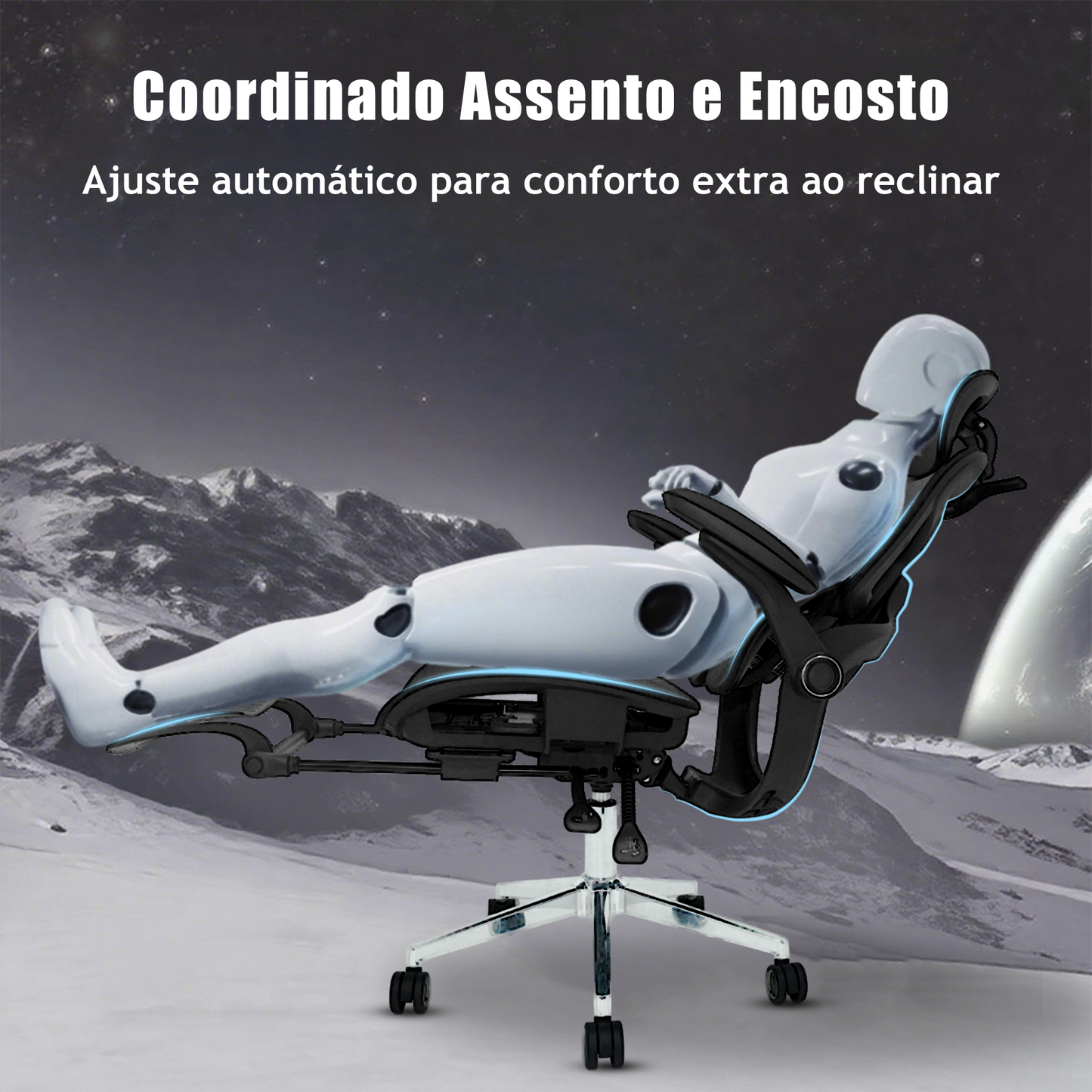 Cadeira Ergonômica EMPABE - Encosto Ajustável, Rede Mesh, Rodízios Forte ≤150kg,Preto