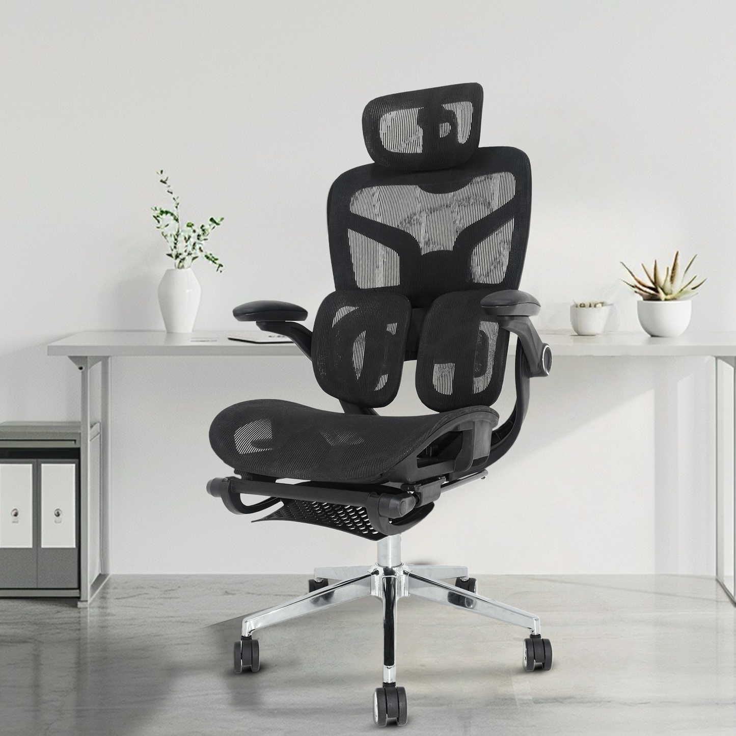 Cadeira Ergonômica EMPABE - Encosto Ajustável, Rede Mesh, Rodízios Forte ≤150kg,Preto