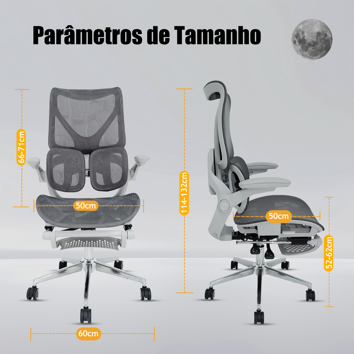 Cadeira Ergonômica EMPABE - Suporta 150kg, Encosto Ajustável, Rede Mesh, Rodízios Forte,Cinza