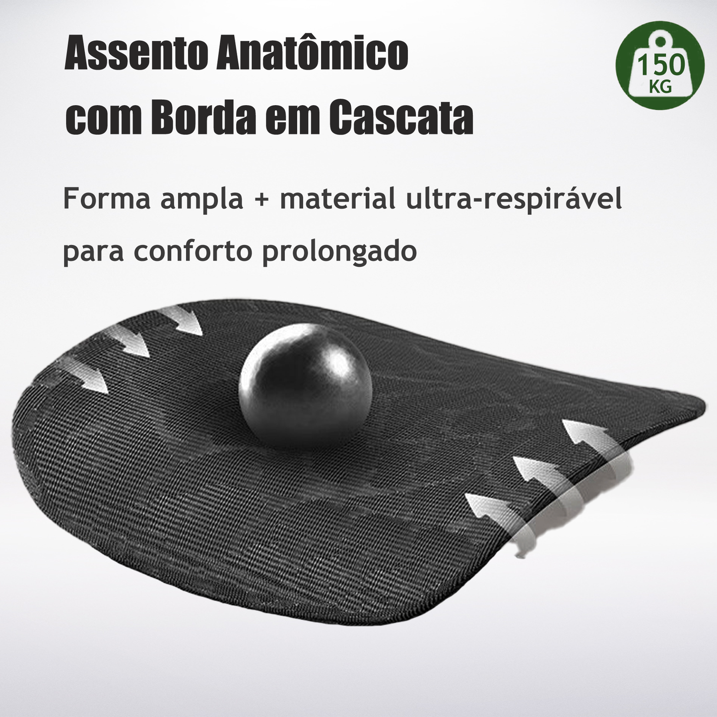 Cadeira Ergonômica EMPABE - Encosto Ajustável, Rede Mesh, Rodízios Forte ≤150kg,Preto
