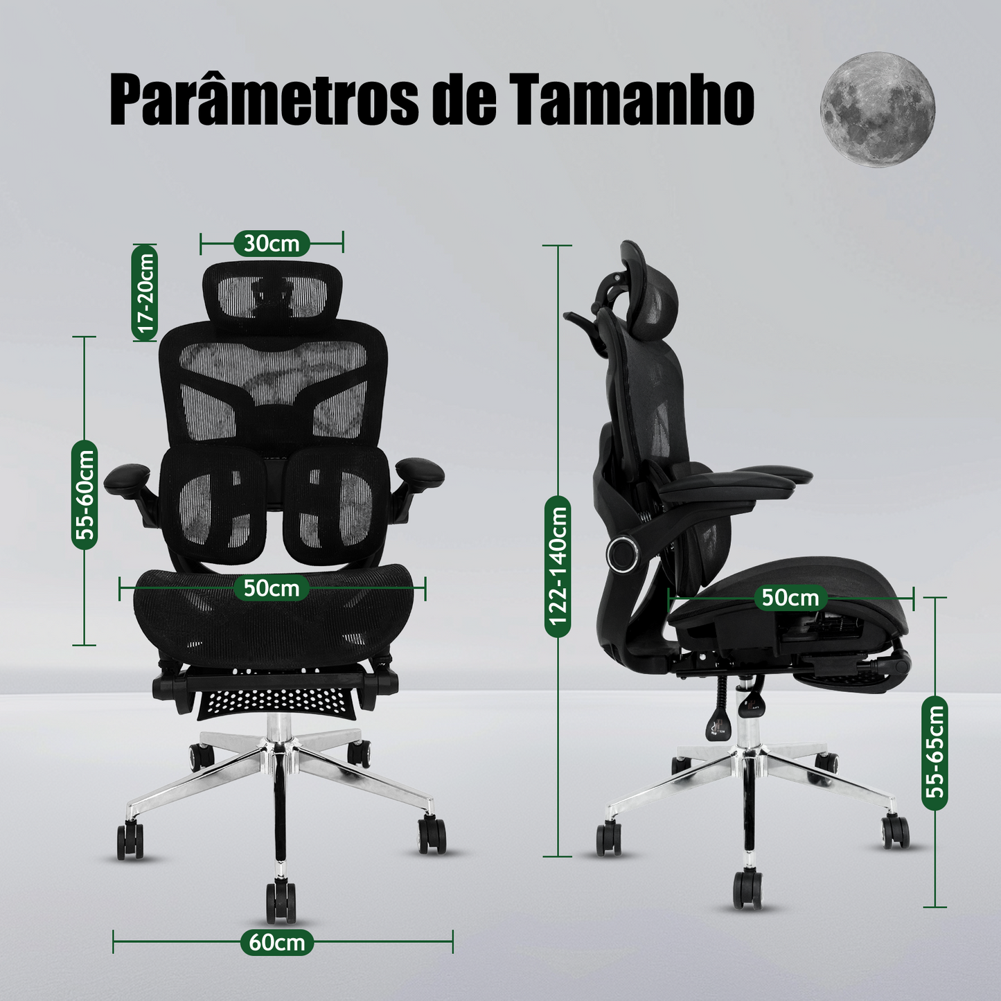 Cadeira Ergonômica EMPABE - Encosto Ajustável, Rede Mesh, Rodízios Forte ≤150kg,Preto