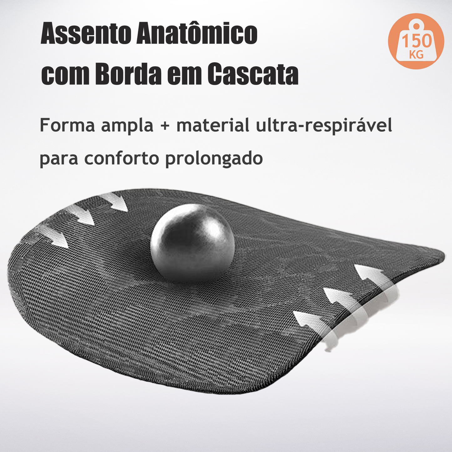 Cadeira Ergonômica EMPABE - Suporta 150kg, Encosto Ajustável, Rede Mesh, Rodízios Forte,Cinza