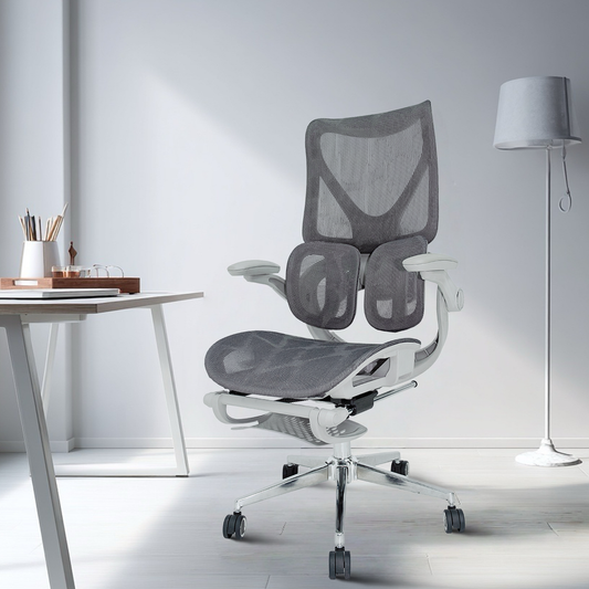 Cadeira Ergonômica EMPABE - Suporta 150kg, Encosto Ajustável, Rede Mesh, Rodízios Forte,Cinza