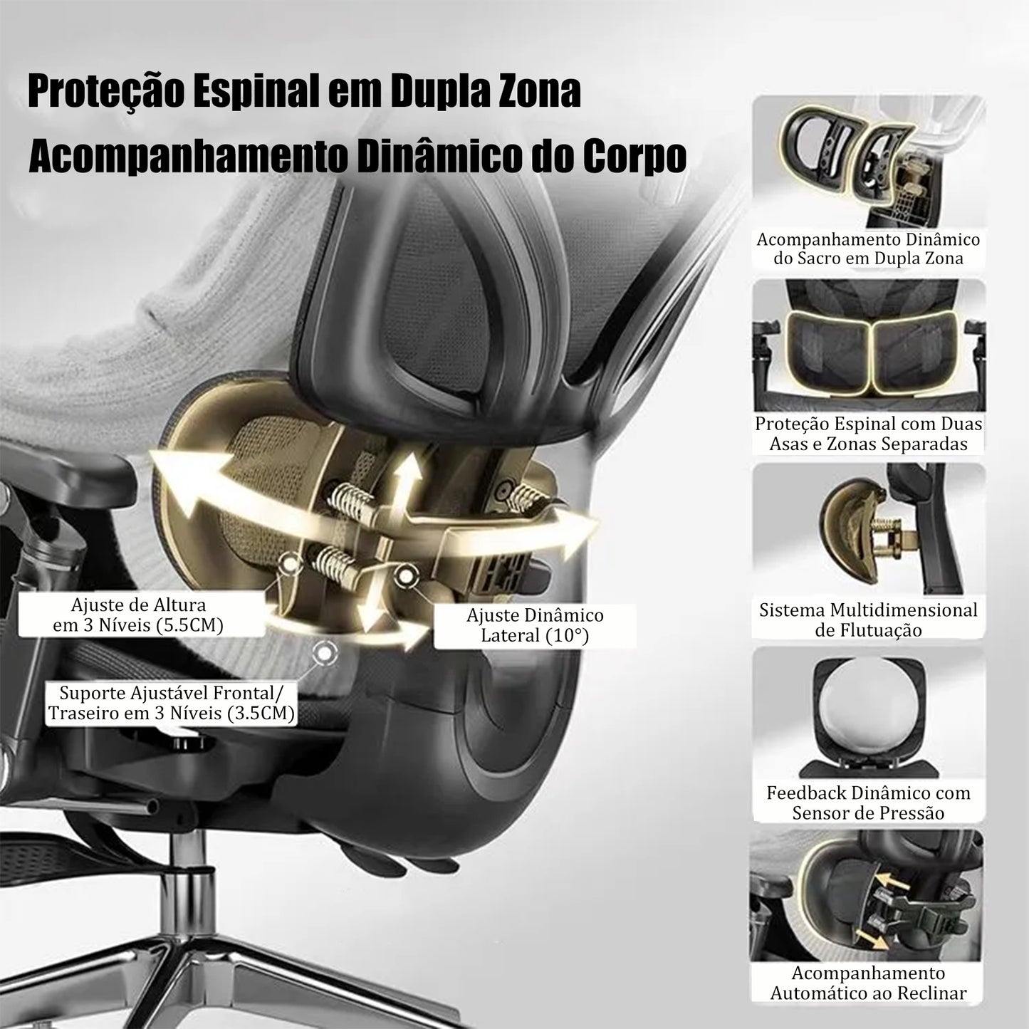 Cadeira de Escritório Ergonômica Preta com Rede Mesh - Apoio Lombar, Headrest e Braços 3D Ajustáveis, Descanso para Pernas e Rodas Silenciosas - Para Longas Jornadas no Trabalho e Jogos (150kg)