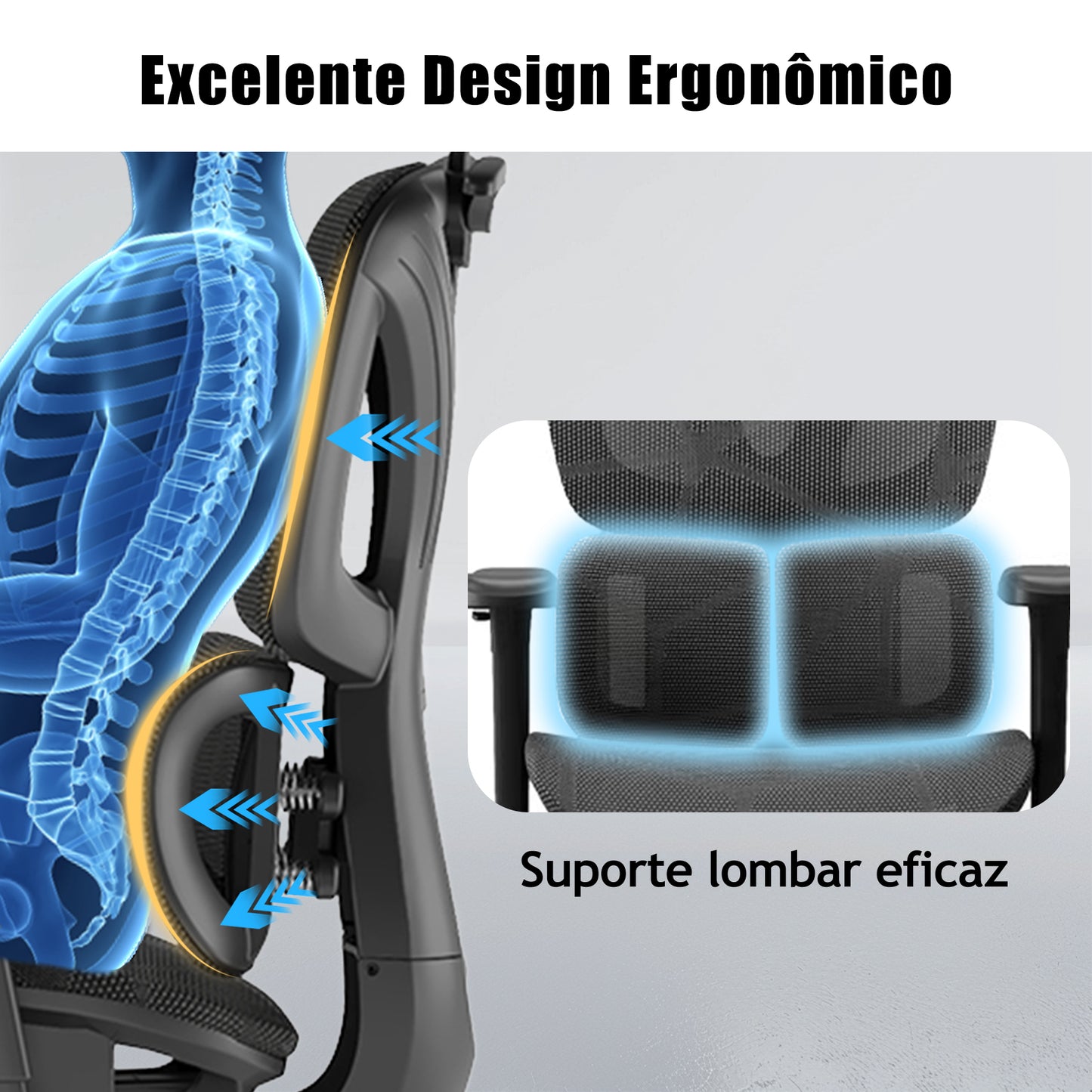 Cadeira de Escritório Ergonômica Preta com Rede Mesh - Apoio Lombar, Headrest e Braços 3D Ajustáveis, Descanso para Pernas e Rodas Silenciosas - Para Longas Jornadas no Trabalho e Jogos (150kg)